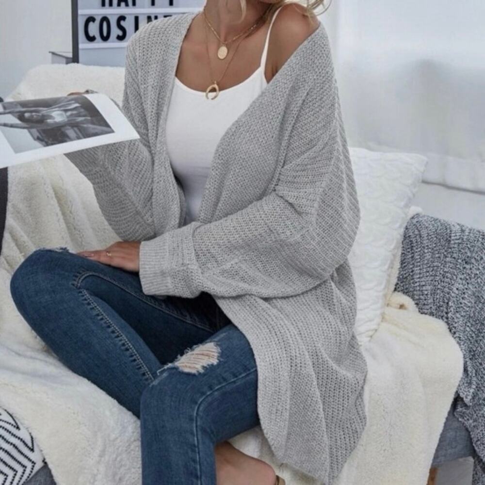 SHEIN Gray Open Front Oversized Knit Cardigan Sweater Womens Size Small